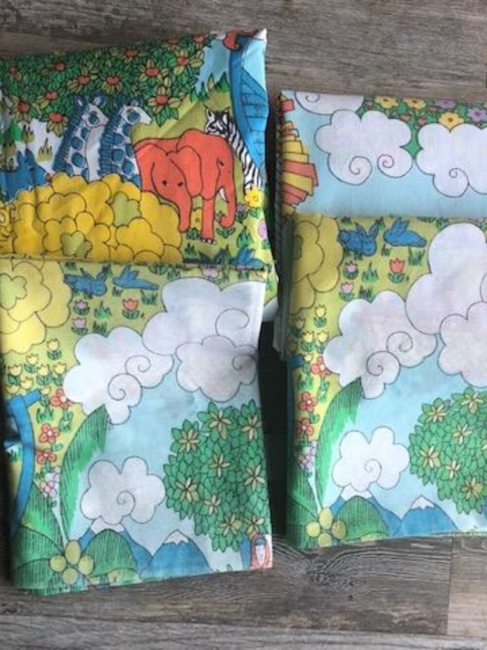 Vintage Twin Sears Percal Retro Noahs Ark Complete Twin Set 2 Pillowcases